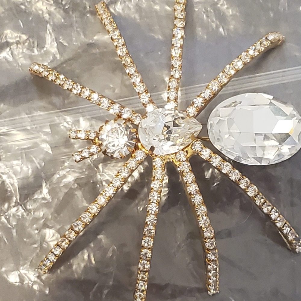 Vintage Huge Goldtone and Rhinestone Brooch